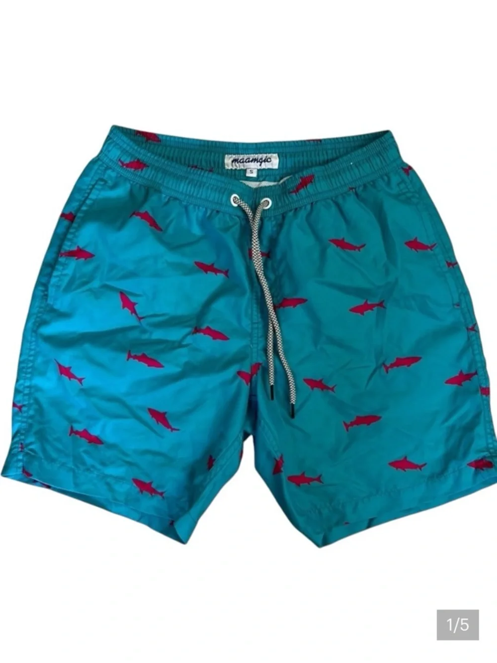 A2 - small blue swim shorts  pink sharks size S MAAMGIC